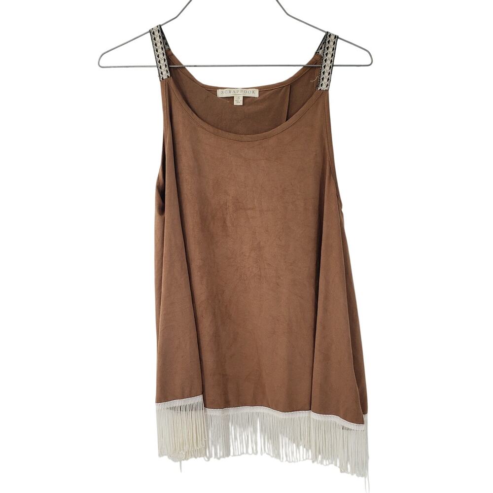 SCRAPBOOK Fringed Brown Sleeveless Tank Top - Size Small